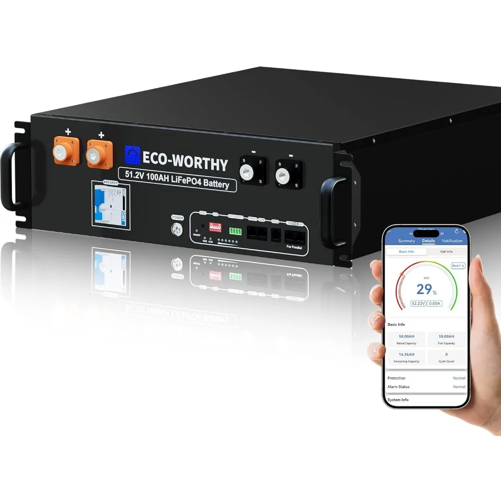 Energy Storage Rack - 48V 100Ah LiFePO4 lithiumbatterij met Bluetooth